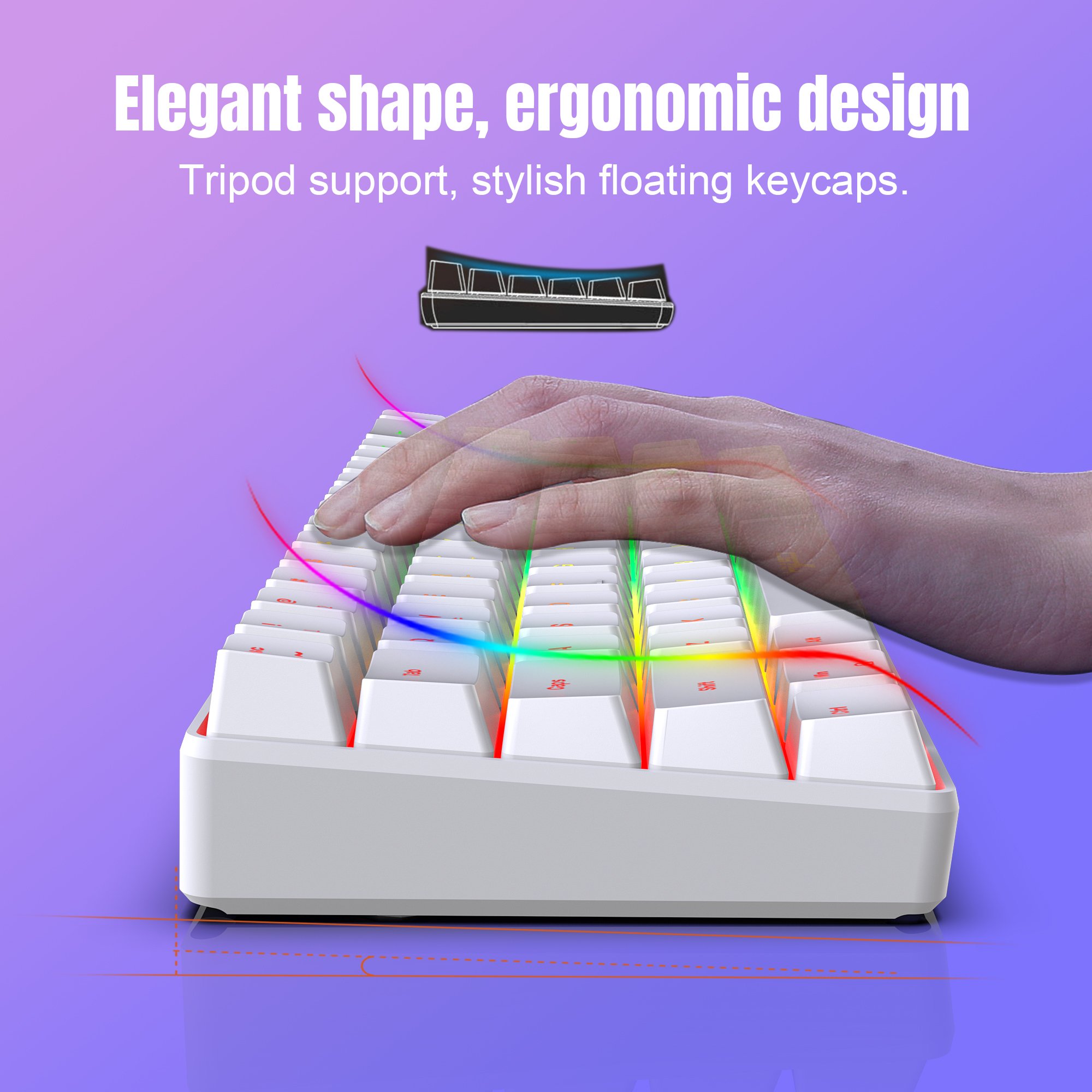 Wholesale HXSJ V200 68-key membrane keyboard durable silent RGB backlit ABS Type-C gaming mechanical feel keyboard for computer