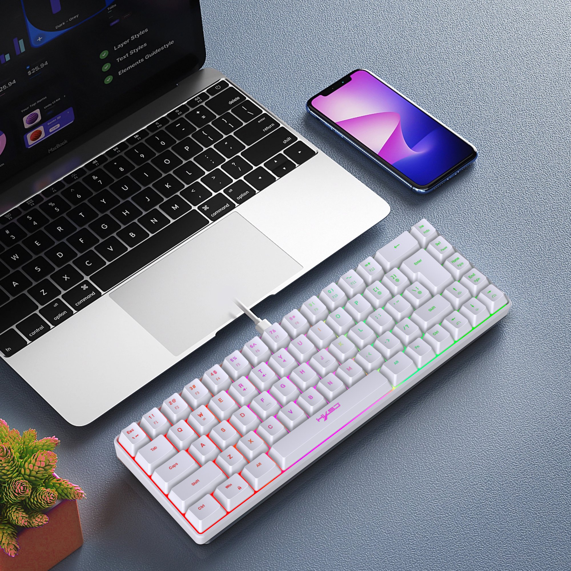 Wholesale HXSJ V200 68-key membrane keyboard durable silent RGB backlit ABS Type-C gaming mechanical feel keyboard for computer