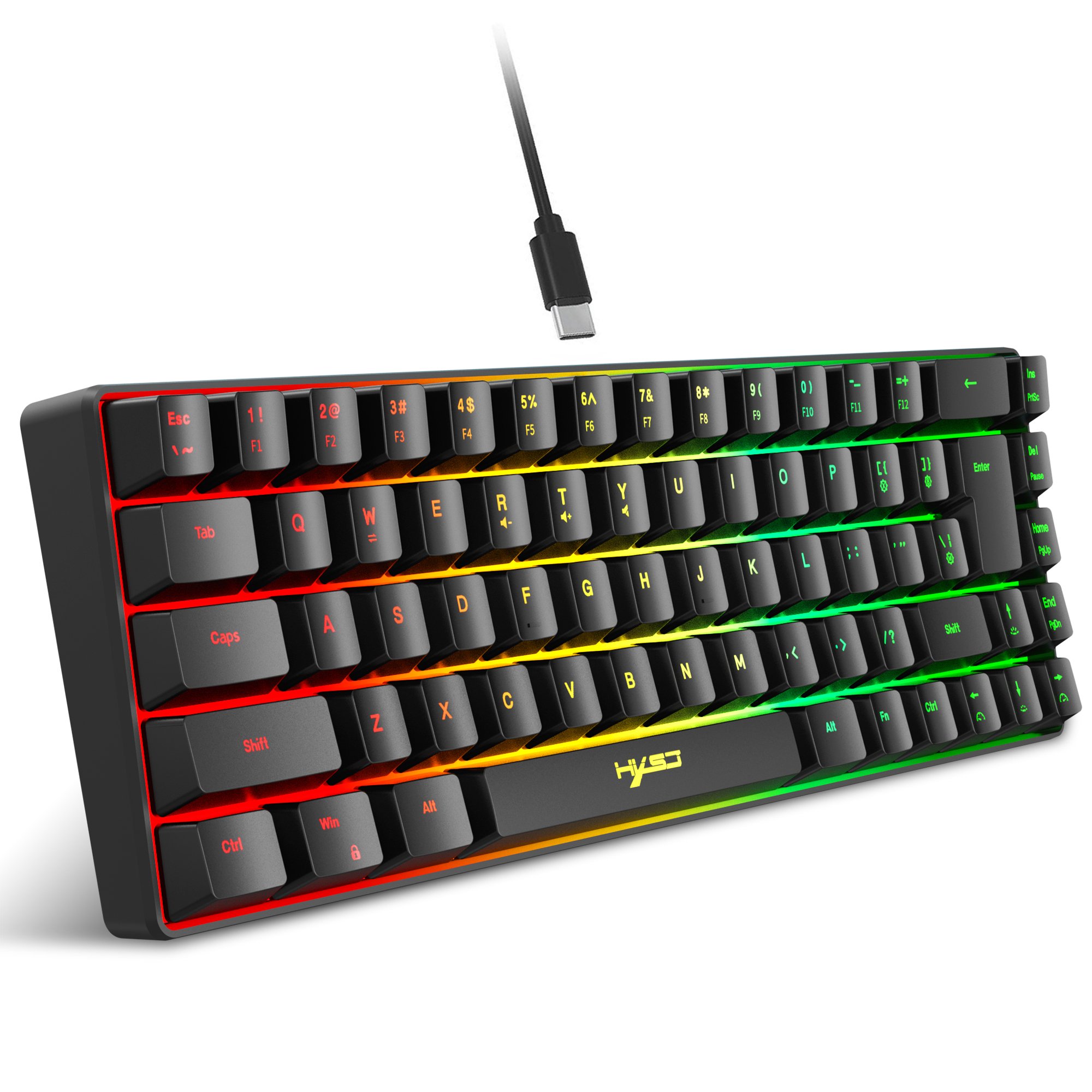 Wholesale HXSJ V200 68-key membrane keyboard durable silent RGB backlit ABS Type-C gaming mechanical feel keyboard for computer