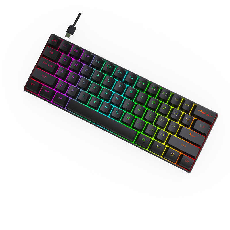 Portable 60% Mechanical Gaming Keyboard LED Backlit Compact 61 Keys Mini Wired Keyboard with Red Switch for Windows Laptop PC
