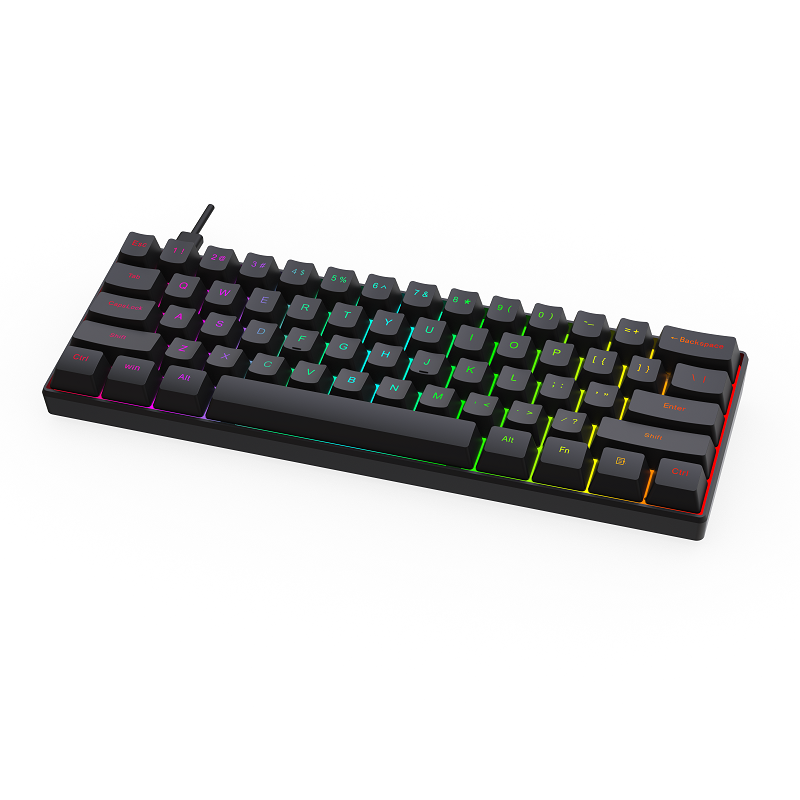 Portable 60% Mechanical Gaming Keyboard LED Backlit Compact 61 Keys Mini Wired Keyboard with Red Switch for Windows Laptop PC