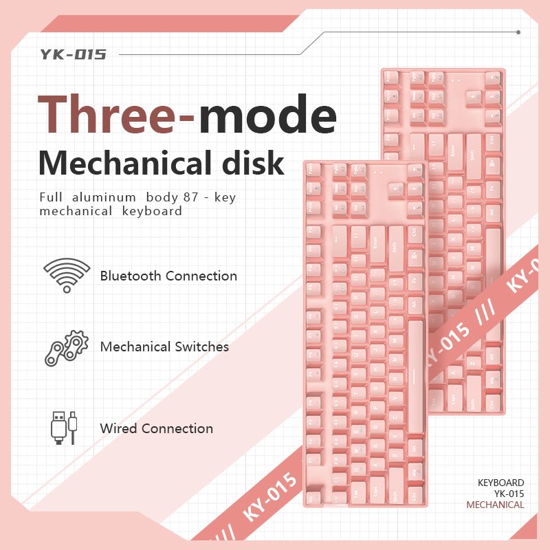 Pink RGB Hot-Swappable Mechanical Gaming Keyboard 87 Keys Mechanical Keyboard 2.4Ghz/BT5.1/USB-C Connection
