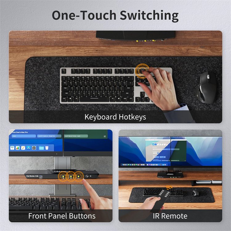 TESmart 2 Port KVM Switch Support 4K60HZ USB 3.0 IR Panel Button Keyboard Hot Key Control 2 PCs 2 Monitors HDMI KVM Switcher