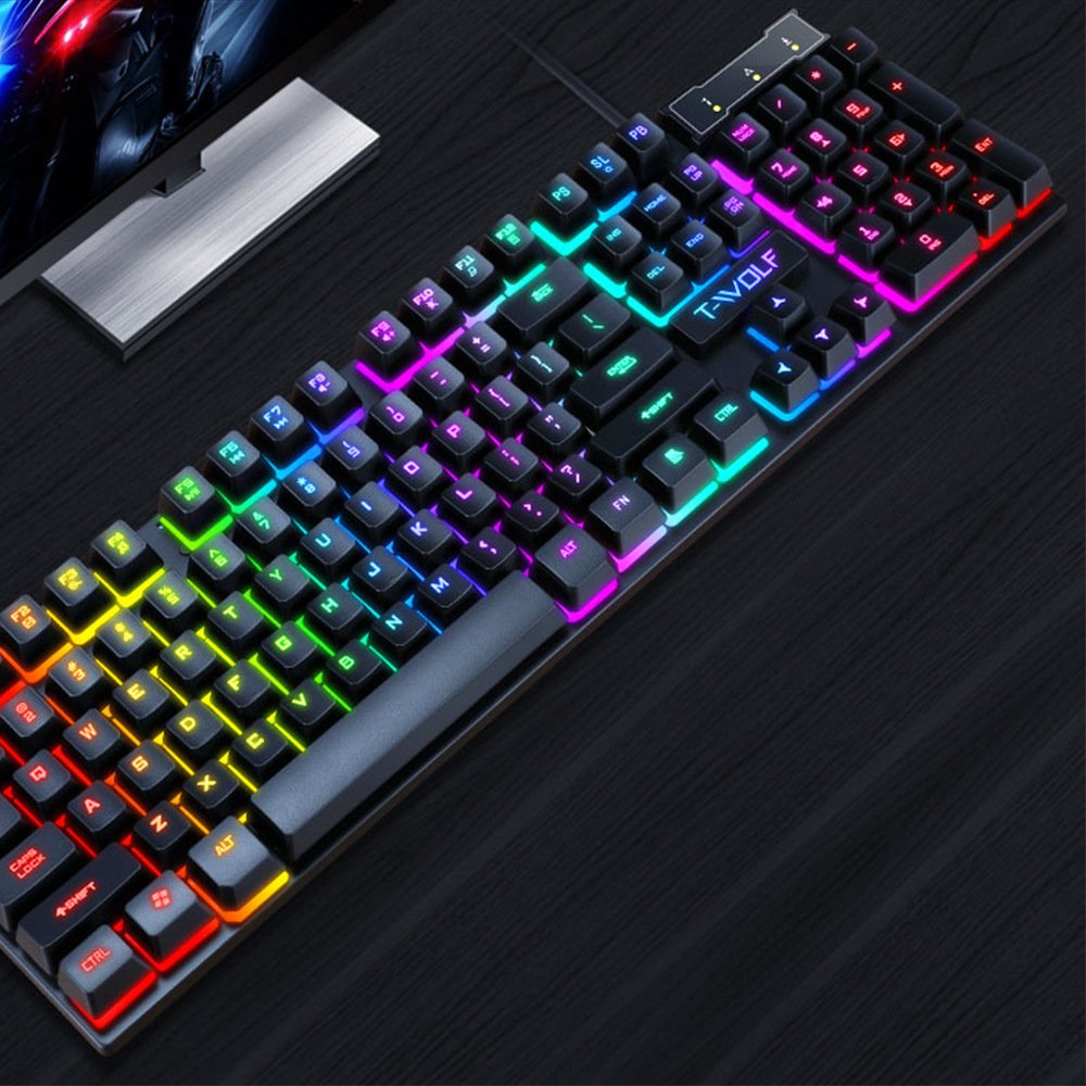 USB Wired Gaming Glow Keyboard 104 Keys Mechanical Suspended LED Backlit Rainbow Gaming Keyboards for PC Computer Laptop