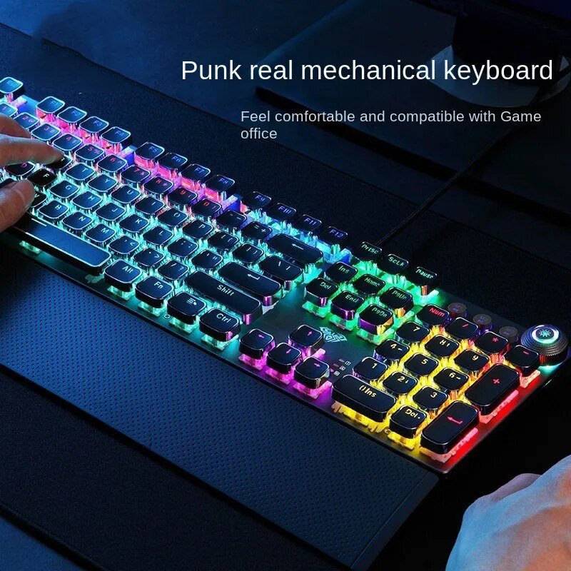 F2088 Mechanical Gaming keyboard Anti-ghosting 104 Plating Blue Switch Wired Mixed Backlit keyboard for Game Laptop PC