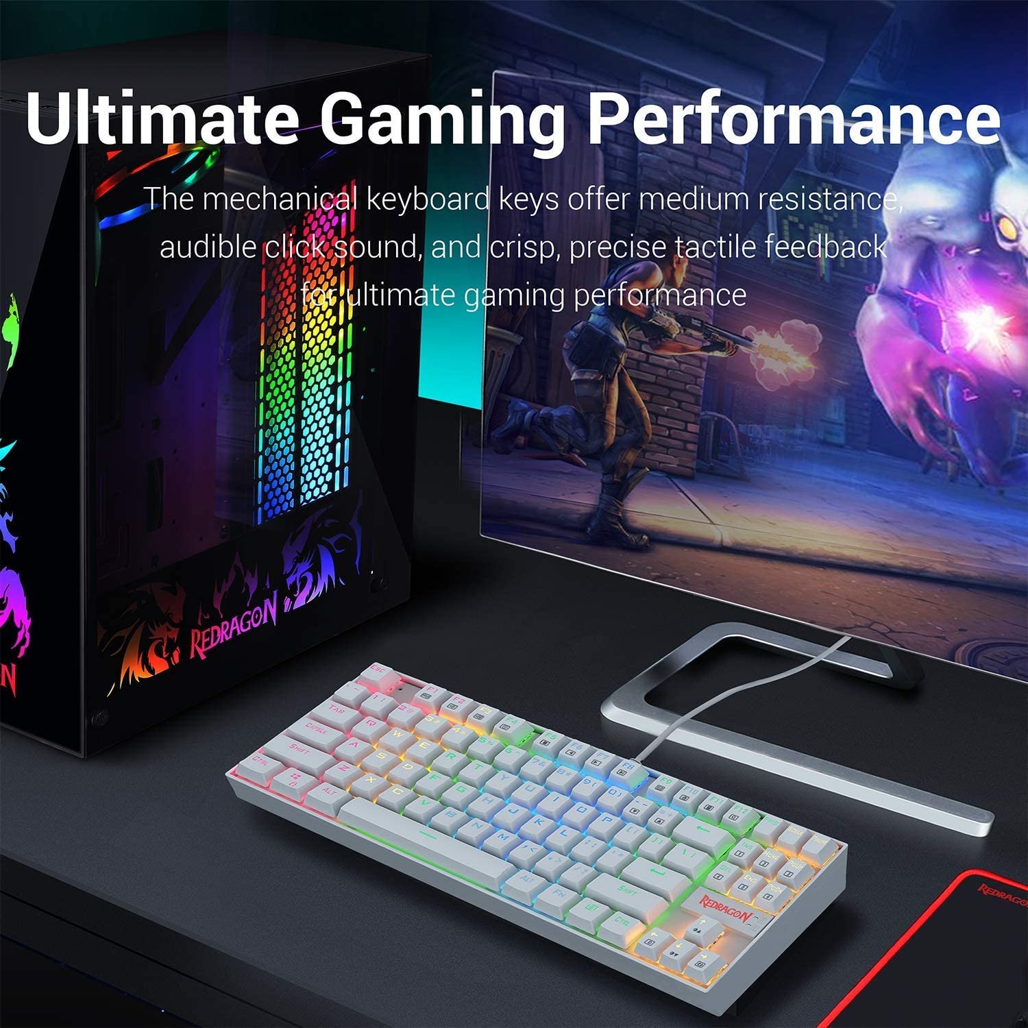 K552 Mechanical Gaming Keyboard 60% Compact 87 Key Kumara Wired Cherry MX Blue Switches Equivalent for Windows PC Gamer