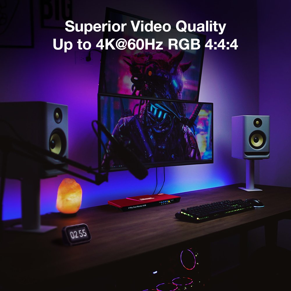 TESmart DP HDMI Dual Monitor Kvm Switch Support 4K@60Hz USB 2.0 IR Remote With EDID Emulators Displayport KVM Switcher