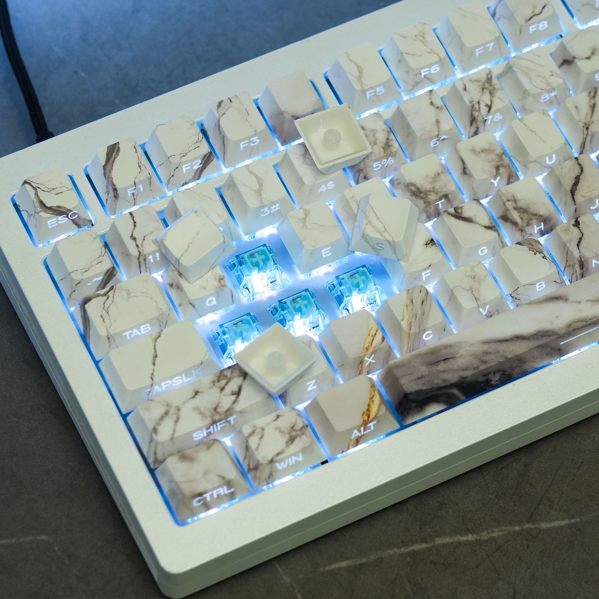 XVX Womier Marble Keycaps White Black Side-printed RGB shine through PBT factory keycap for Mechanical keyboards Customs