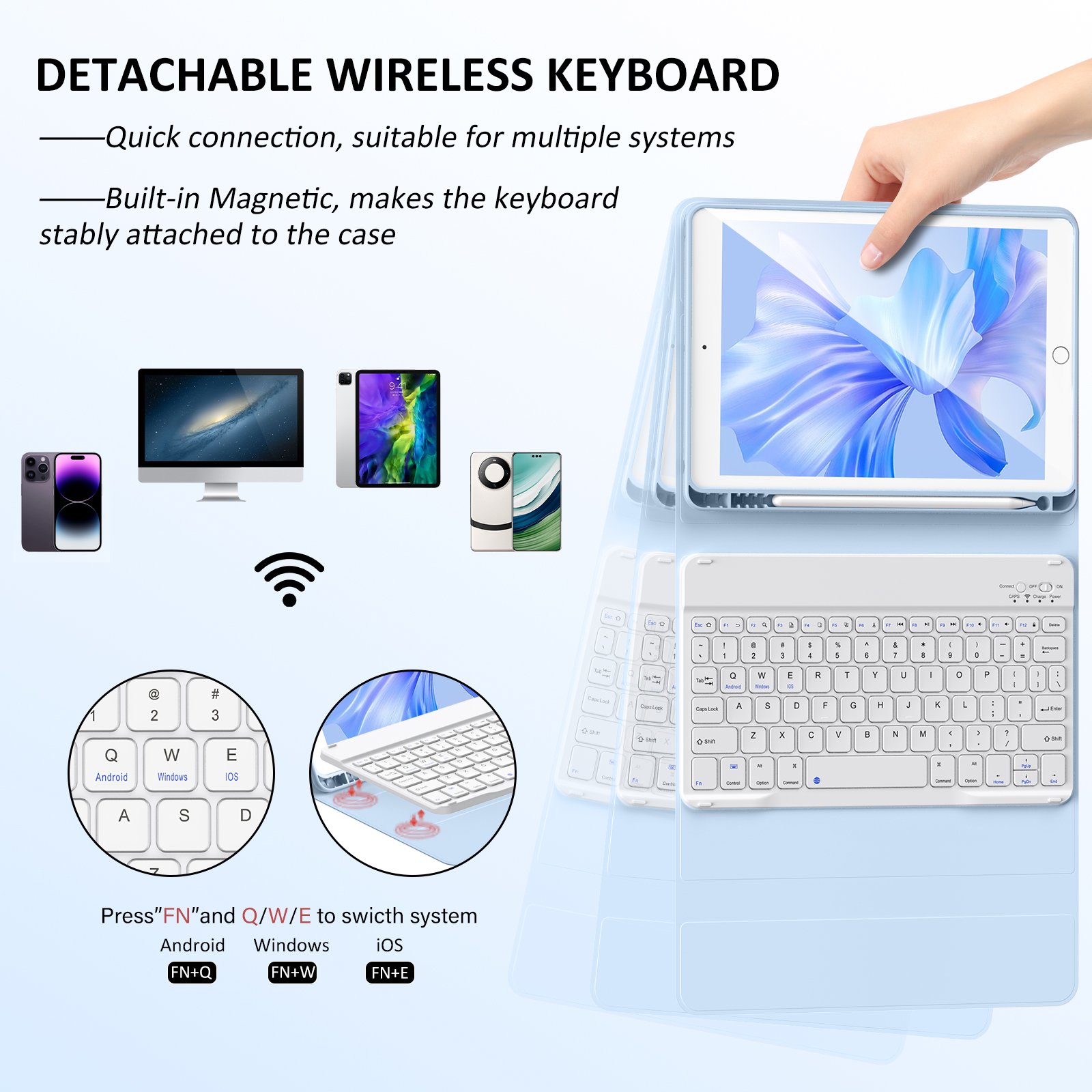 Kenke Silicon Leather Portable Wireless Keyboard Case Shockproof Soft Tablet Cover For Apple iPad 7th 8th 9th Gen 10.2 Inch