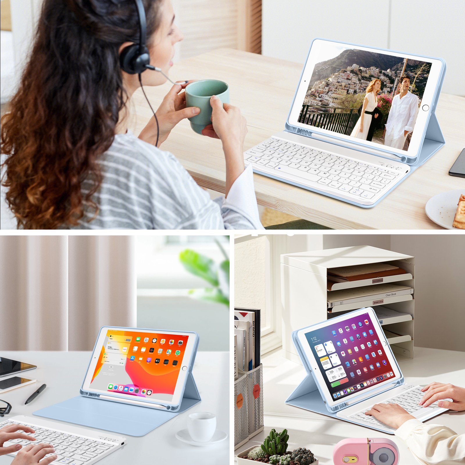 Kenke Silicon Leather Portable Wireless Keyboard Case Shockproof Soft Tablet Cover For Apple iPad 7th 8th 9th Gen 10.2 Inch