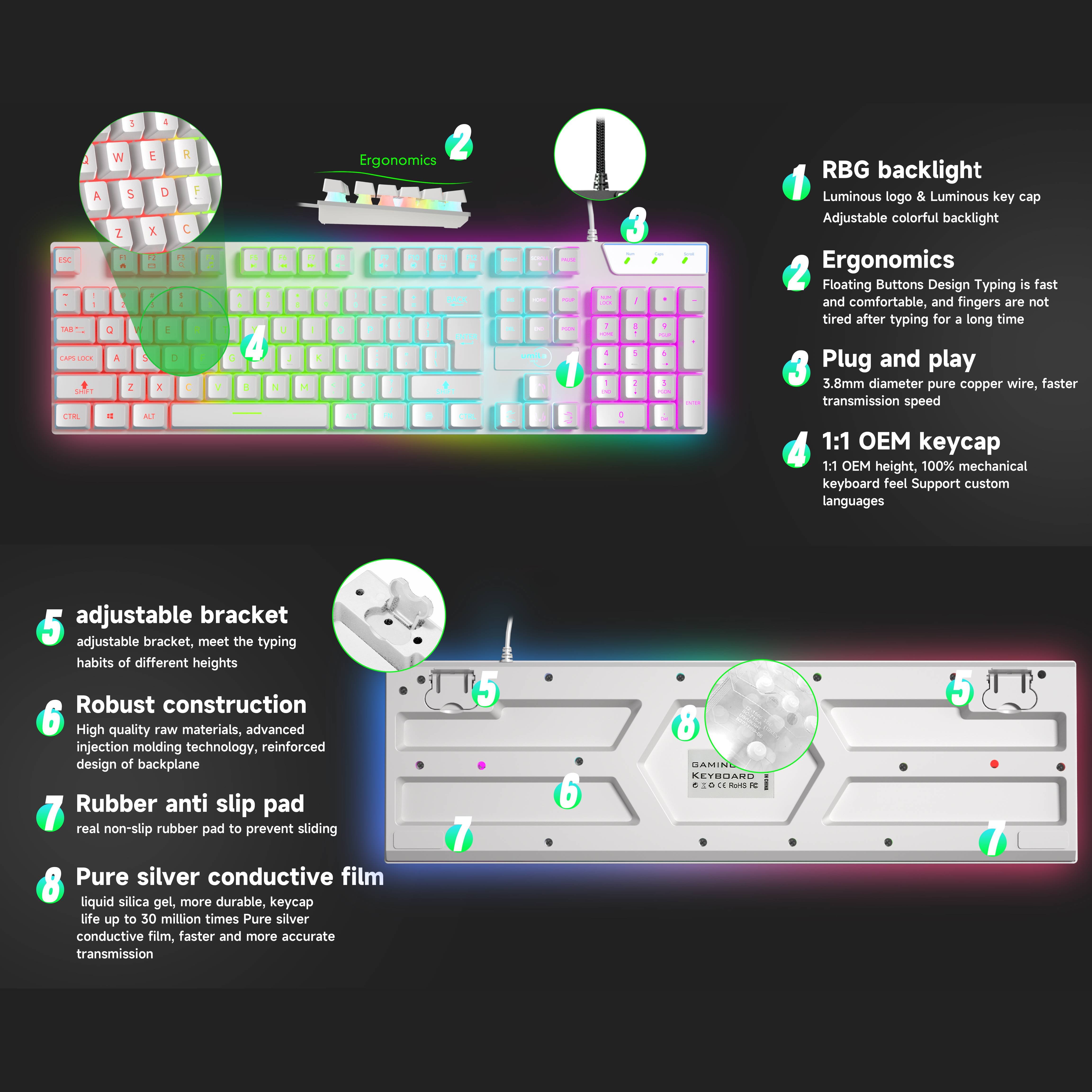 RGB Backlit Customizable Gaming Keyboards with Language and Logo Options computer keyboard