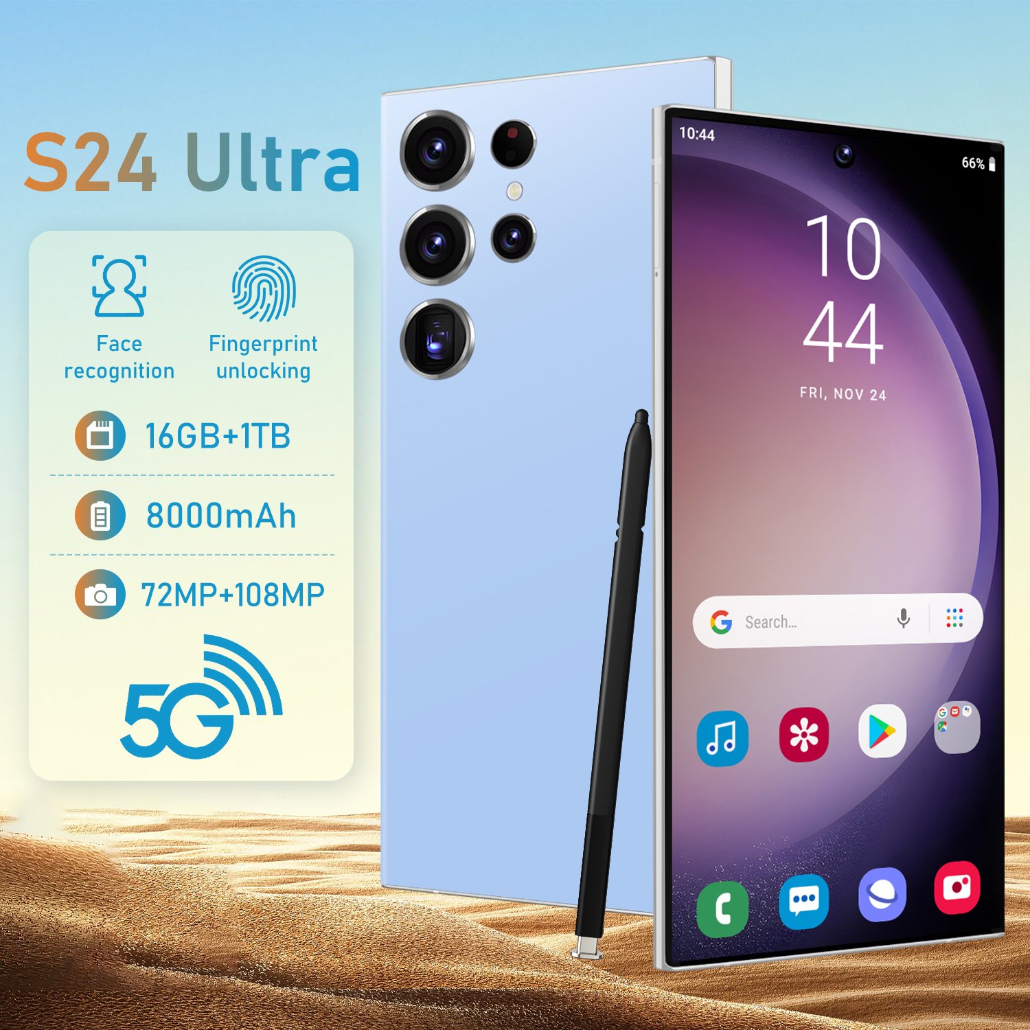 2024 Original Brand New S24 Ultra Phone 7.3 Inch 4G 5G WIFI Smartphone with Stylus Pen 4 Cameras Facial Recognition Unlock Phone