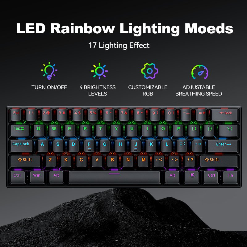 Mechanical Wired mechanical hotswappable 60% keyboard blue switch 63 keys customized russian keyboard LED light for laptop
