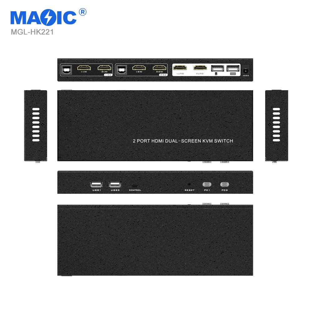 4k 60hz 2x2 Hdmi Tv Video Controller 2 In 2 Out 4K 60Hz KVM Switch Automatic Dual Monitor HDMI Kvm Switch For PC Laptop