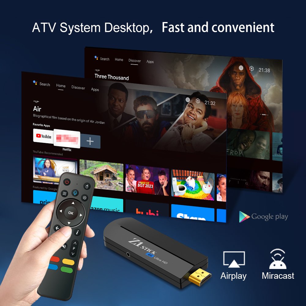 Top Quality H313 Dual WIFI 2G16G ATV with BT Voice Remote 4K Smart Android TV Sticker