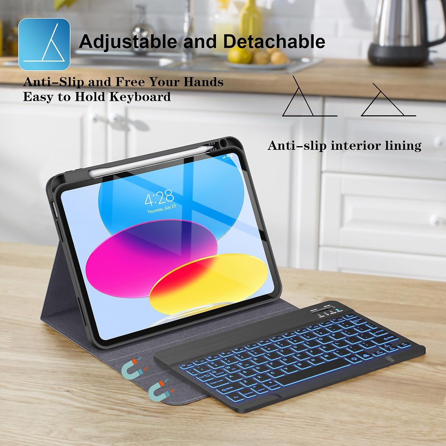 Keyboard Case for iPad 10th Generation 10.9 Inch with Pencil Holder Backlit Wireless Detachable Folio Keyboard Cover