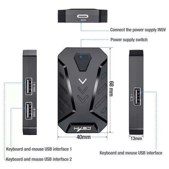 2024 HXSJ 3 in 1 N-Switch ergonomic wired gaming one-handed keyboard mouse combos with P8 Game Converter for mobile game