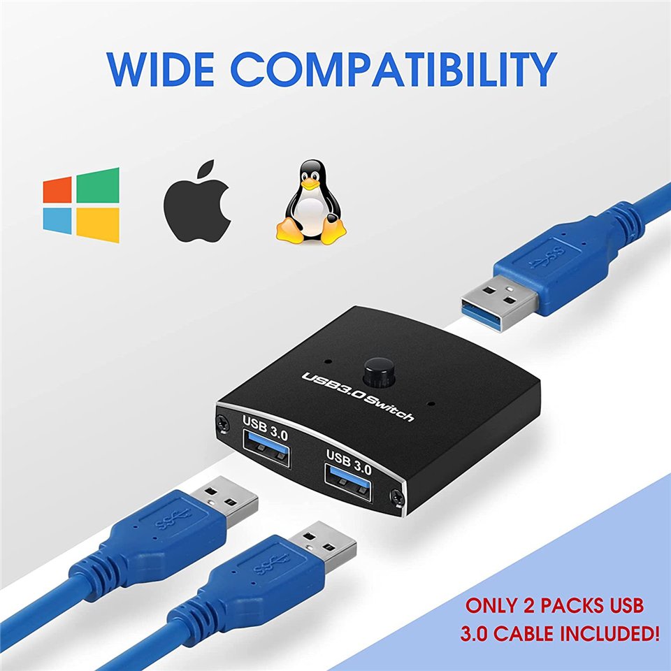 2 Dual Computers laptop Keyboard Mouse Switch 2 PC USB 3.0 Selector USB Bi-directional Switcher Box Sharing Switch