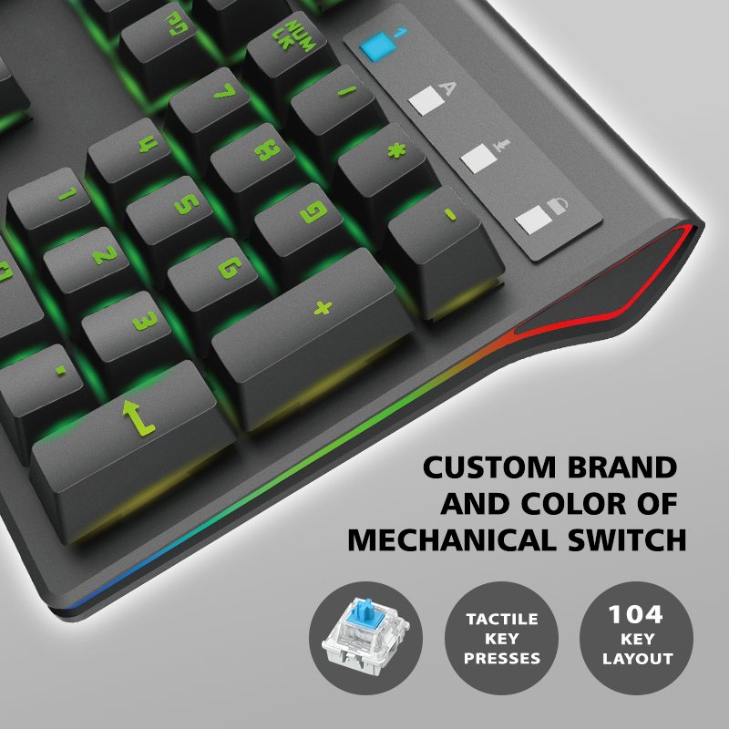 Teclado Gamers Keyboard Pc Gamin Ajustable Custom Luces RGB Mechanical Blue Switch Gamer
