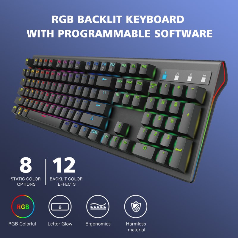 Teclado Gamers Keyboard Pc Gamin Ajustable Custom Luces RGB Mechanical Blue Switch Gamer