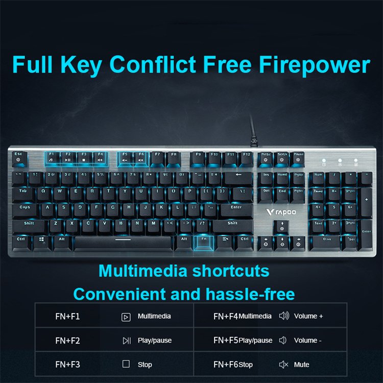 Rapoo V530 Custom Optical Switch Wired Rgb 104Key Feel Cyan Keycaps Waterproof Keyboard Gaming Mechanical Pcb