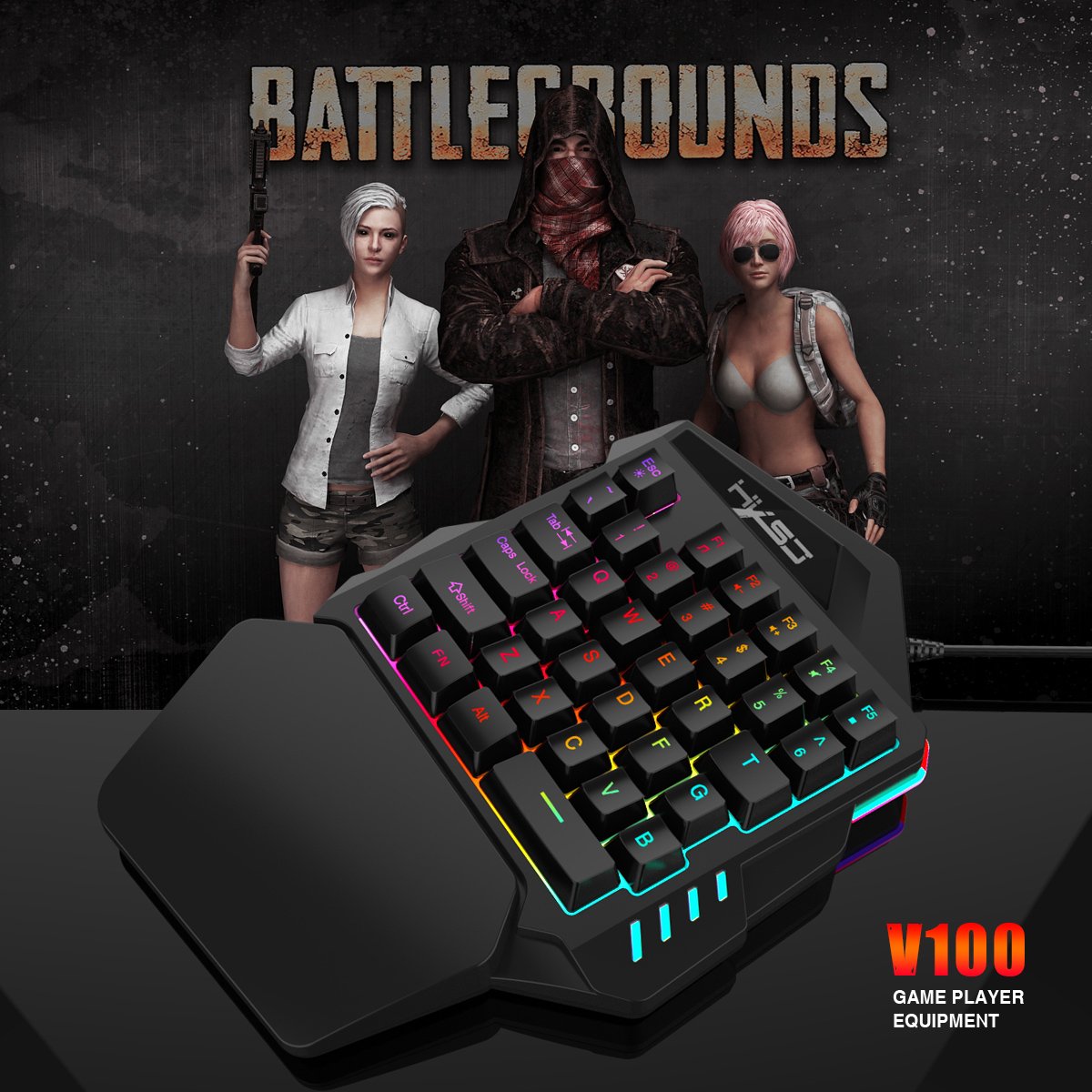 Hot sale HXSJ V100 35 Keys Portable Mini RGB Backlit teclado Ergonomic Game Controller One Handed Gaming Keyboard for PC Gamer