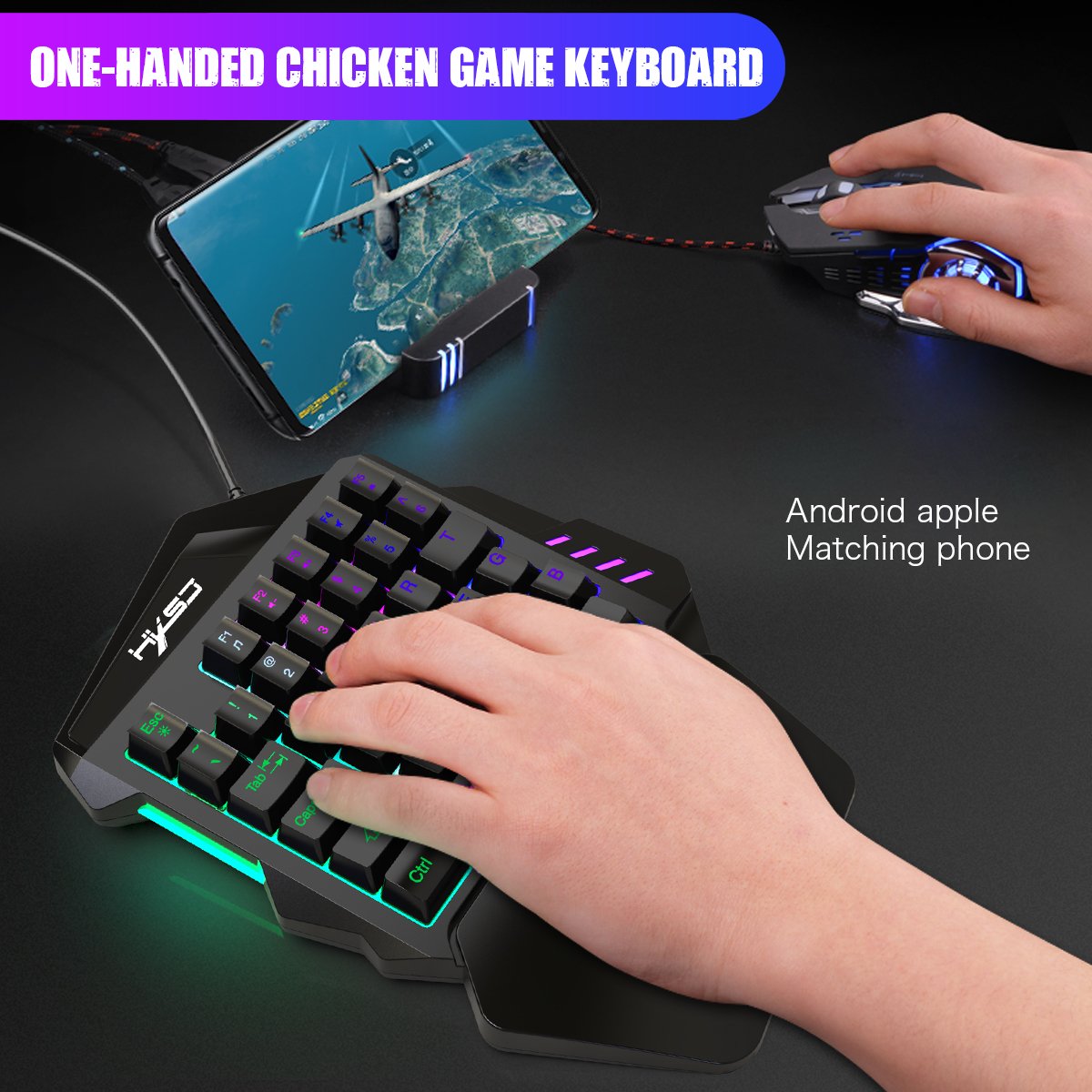 Hot sale HXSJ V100 35 Keys Portable Mini RGB Backlit teclado Ergonomic Game Controller One Handed Gaming Keyboard for PC Gamer
