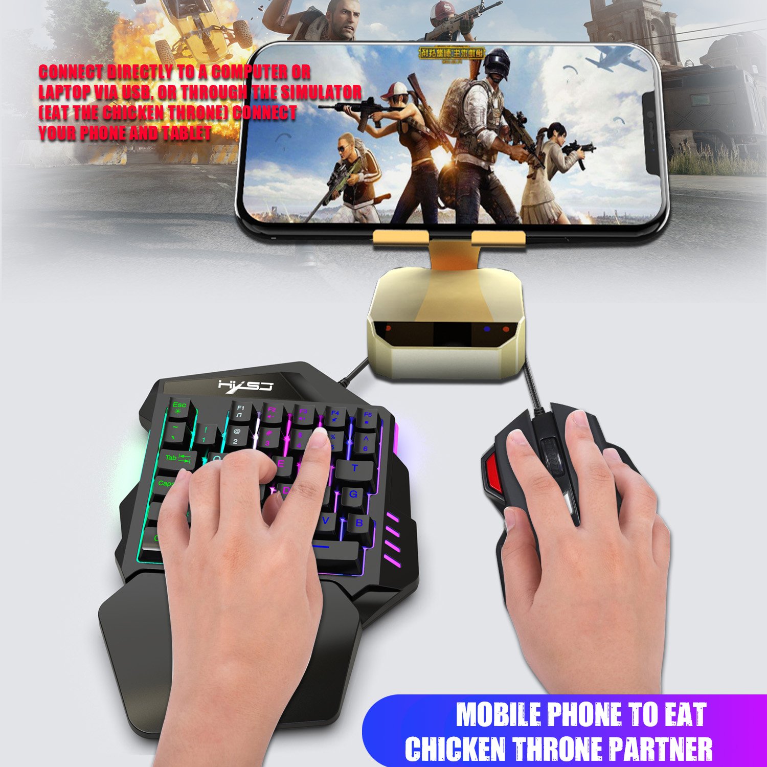 Hot sale HXSJ V100 35 Keys Portable Mini RGB Backlit teclado Ergonomic Game Controller One Handed Gaming Keyboard for PC Gamer