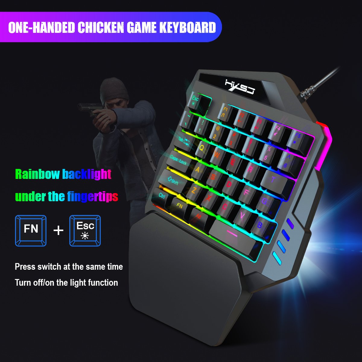 Hot sale HXSJ V100 35 Keys Portable Mini RGB Backlit teclado Ergonomic Game Controller One Handed Gaming Keyboard for PC Gamer