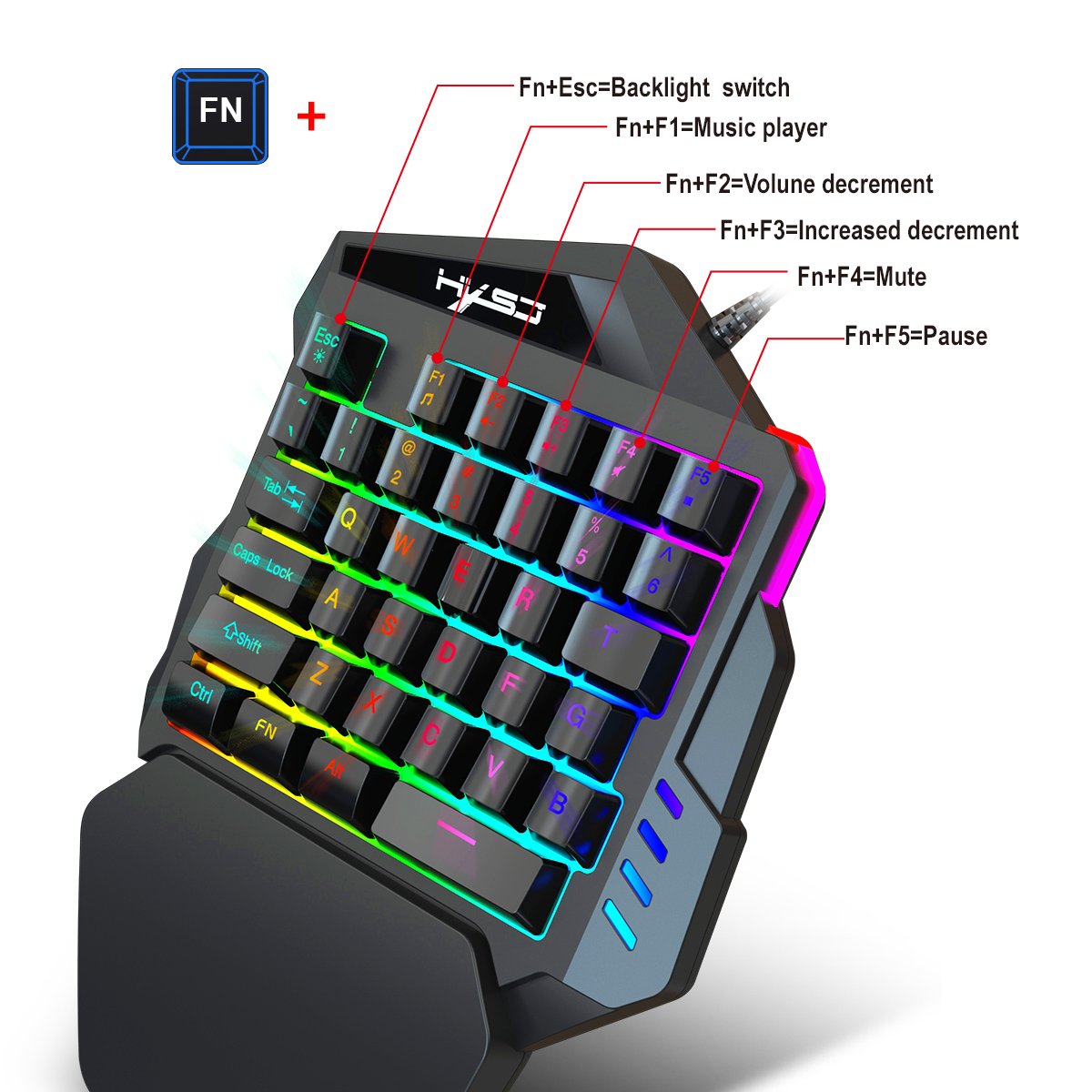 Hot sale HXSJ V100 35 Keys Portable Mini RGB Backlit teclado Ergonomic Game Controller One Handed Gaming Keyboard for PC Gamer