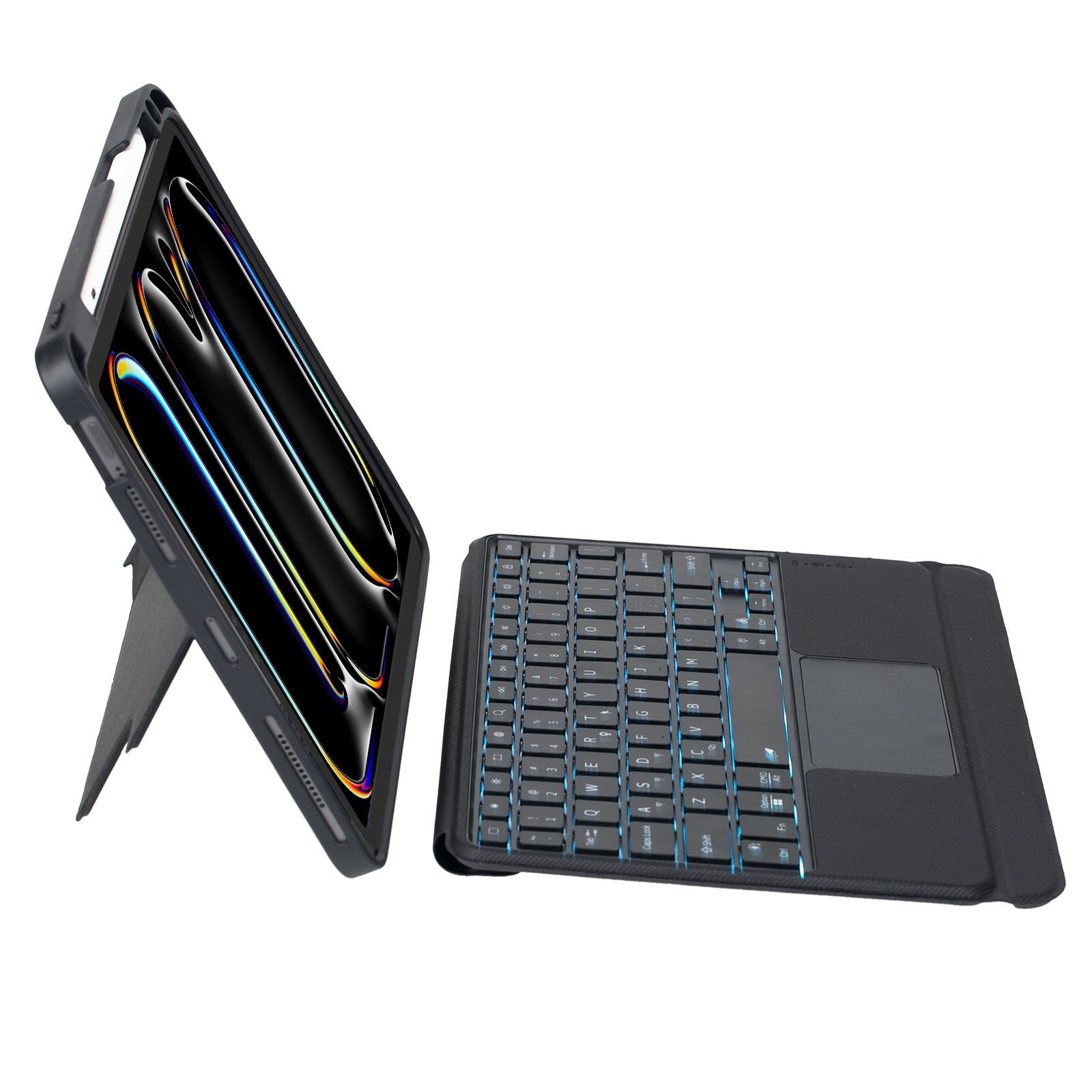 Upper Pen Slot Spindle Split Touch Panel Colorful Backlit Bluetooth Keyboard Leather Cover for iPad Pro 11 2024