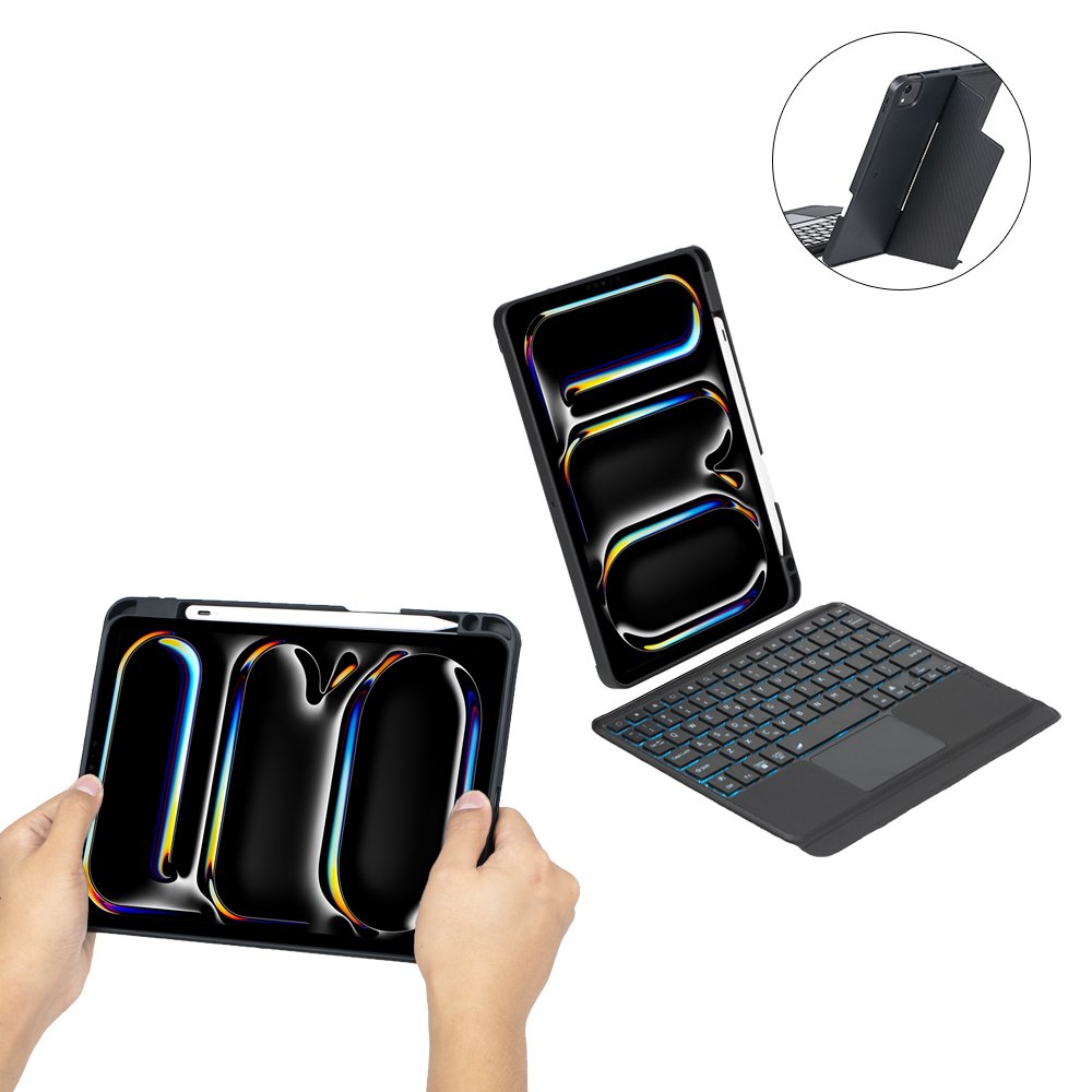 Upper Pen Slot Spindle Split Touch Panel Colorful Backlit Bluetooth Keyboard Leather Cover for iPad Pro 11 2024