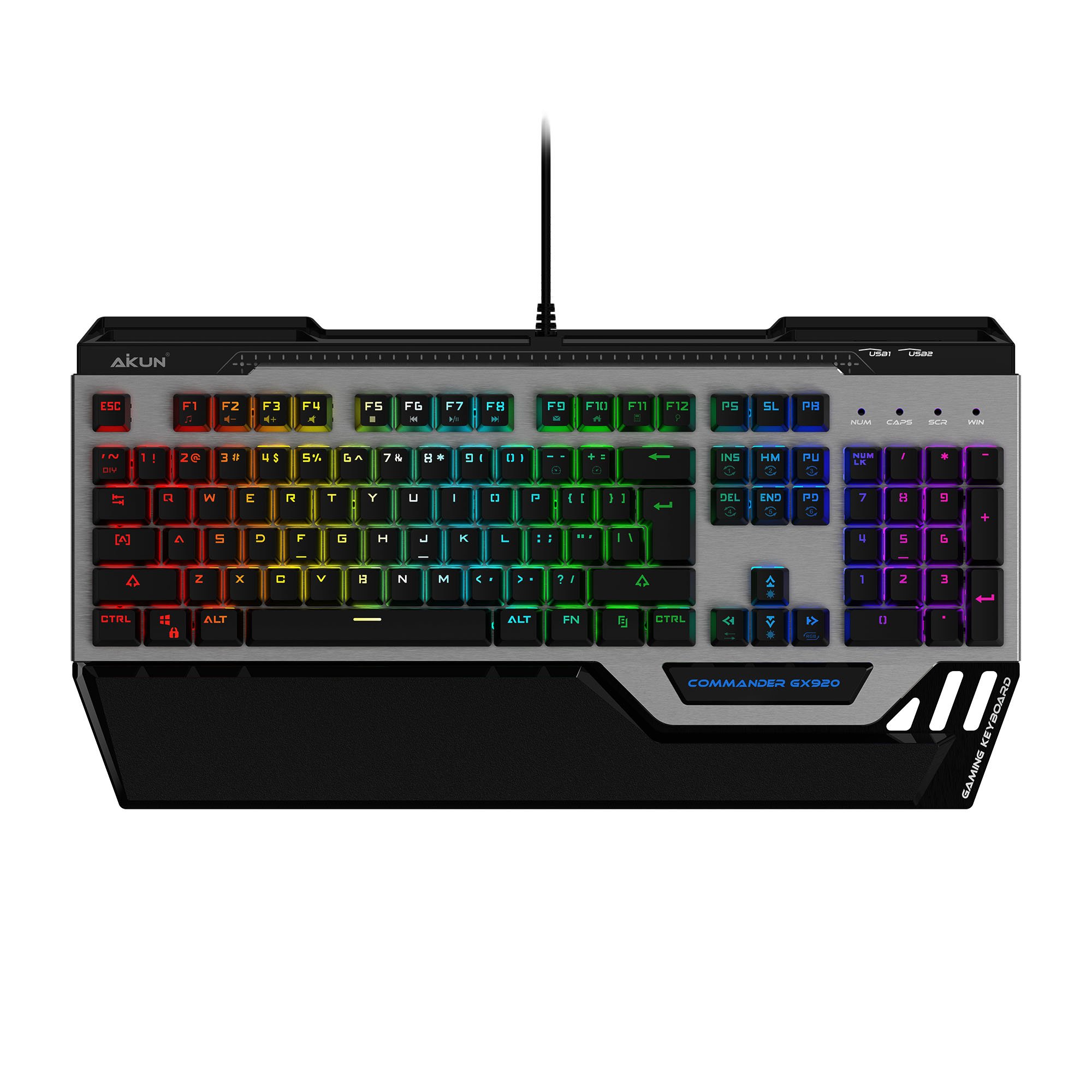 GX920 Wired RGB waterproof multimedia mechanical gaming keyboard 2 USB Bub 104Keys stock for gamer