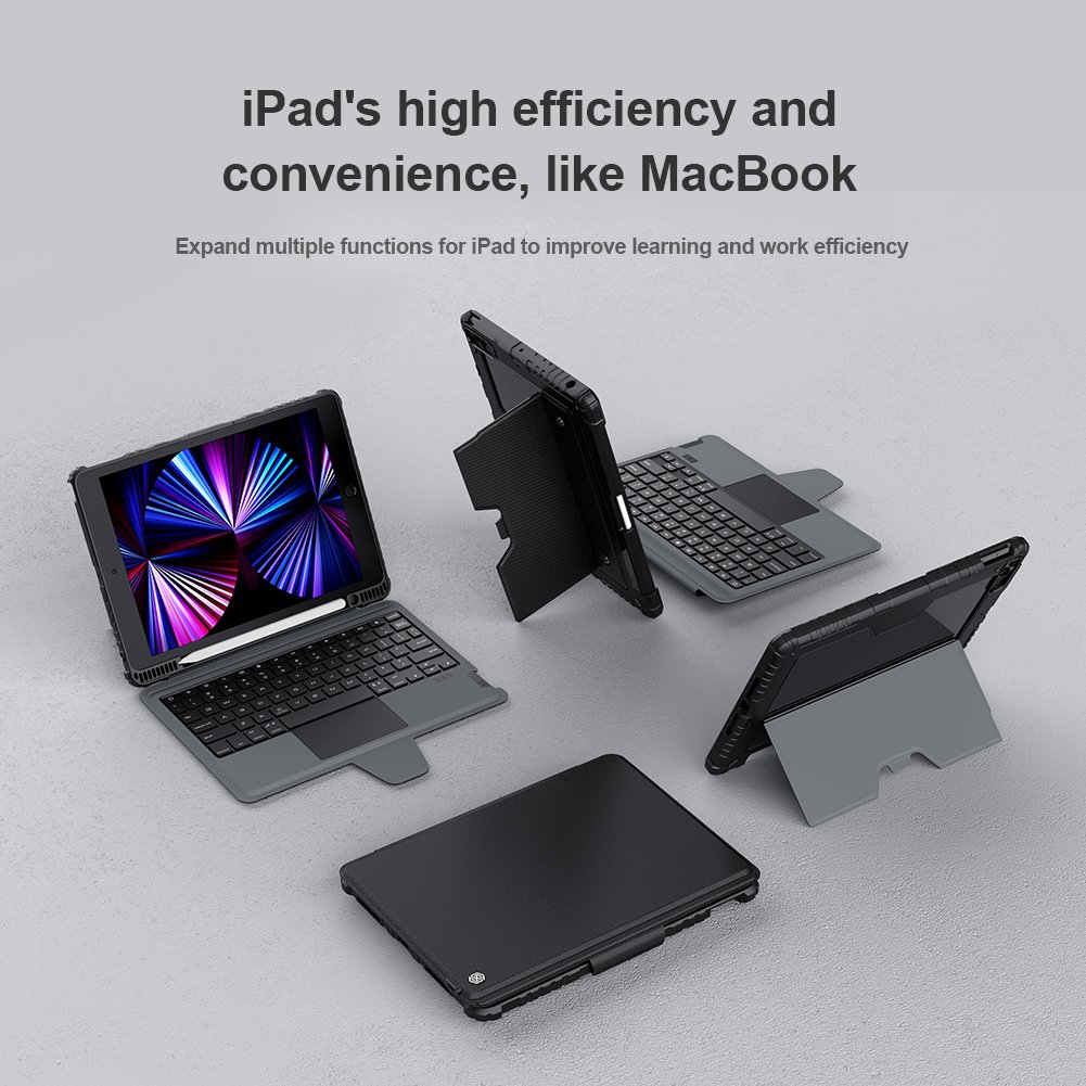 Hot Sales NILLKIN Brand Flip Leather Cover Keyboard PU Tablet Case For iPad 10.2 2019/2020/2021 With Slide Camera Lens Protector