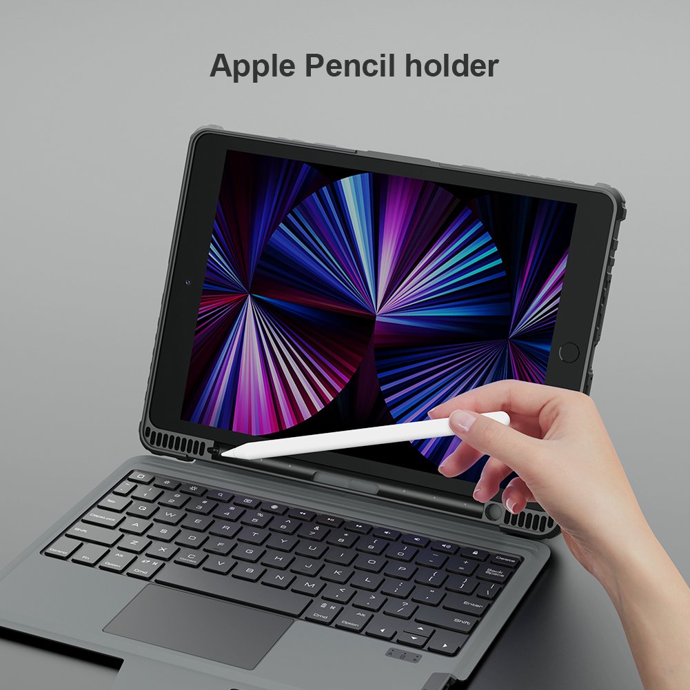 Hot Sales NILLKIN Brand Flip Leather Cover Keyboard PU Tablet Case For iPad 10.2 2019/2020/2021 With Slide Camera Lens Protector