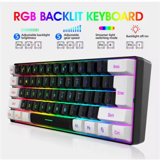 61 Keys Multi-Color V700-Wired Gaming Keyboard RGB Illuminated LED Backlit Quick-Response Wired Ultra-Compact Gaming Keyboard