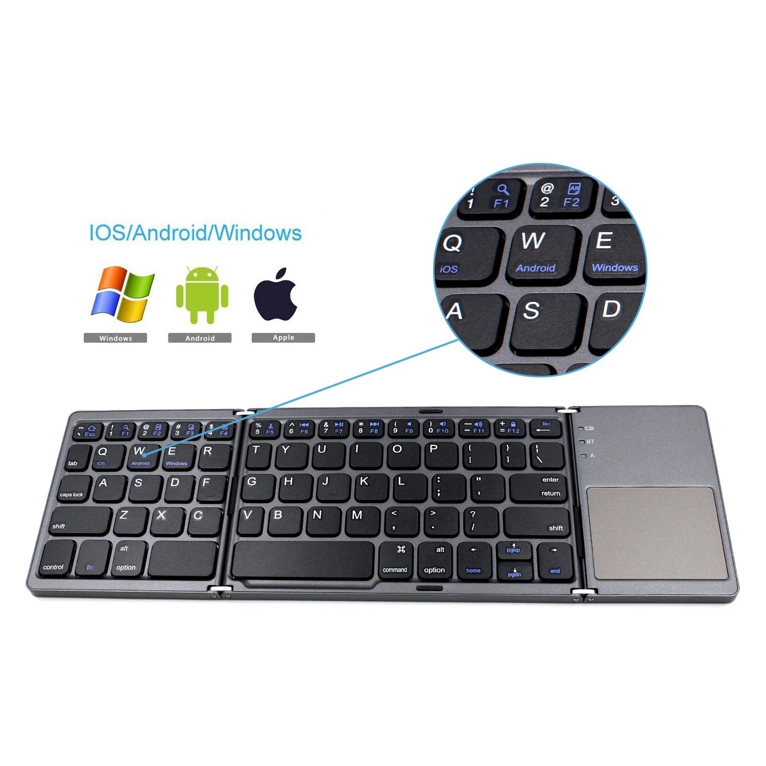 Tri-folding Ultrathin rechargeable and portable keyboard bluetooth connection for cell phone and tablet