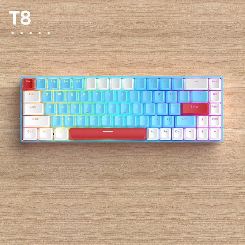T8 68 Keys RGB Backlight Gaming Mechanical Keyboard for Gamer Type-C Wired RGB Gaming Mechanical Keyboard