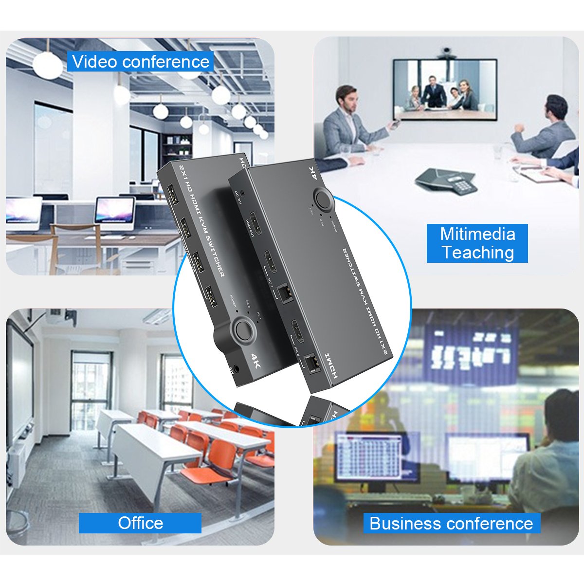 Rocketek 2-in-1 Out Driver Free HDMI KVM Switch 2 Computer Share 1 HD Monitor and 4 USB Devices