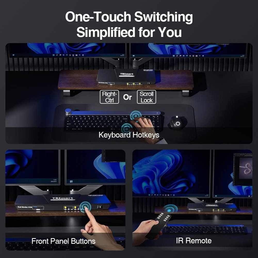 TESmart Dual 4K60Hz Hybrid KVM Docking Station Kit - USB-C with MST & EDID for 1 Laptop & 1 Desktop KVM Switch