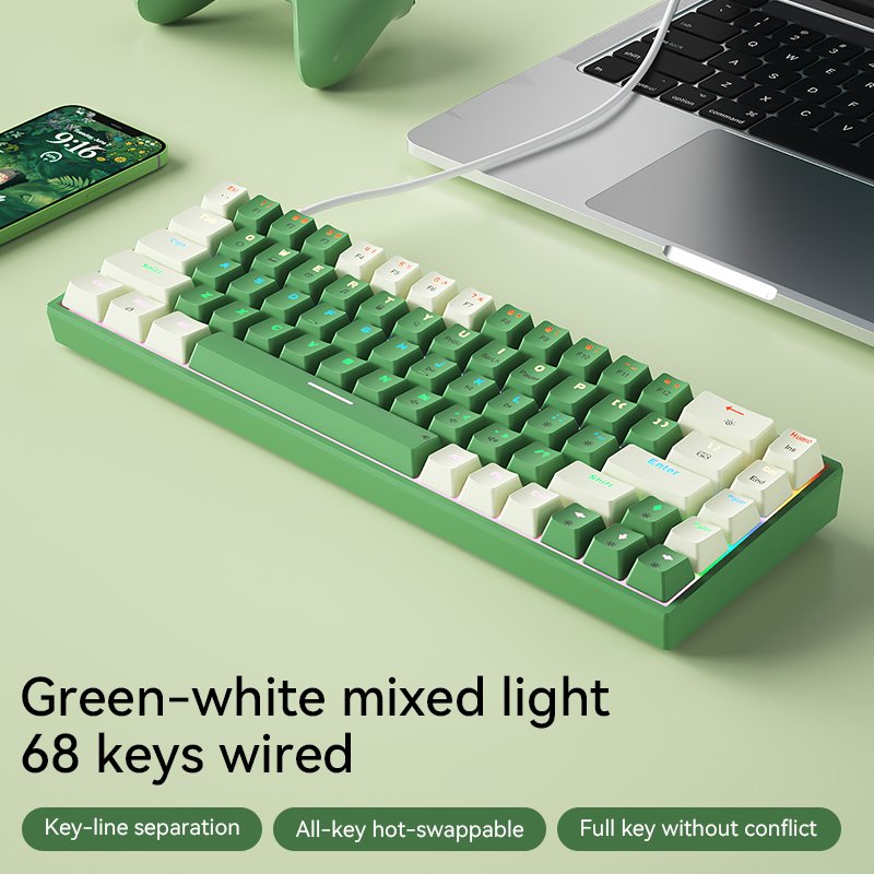 BOW G68S Wired Mechanical Keyboard 68 Keys ABS Hot-swappable Mixed light Detachable Type-C Wired Gaming Keyboards