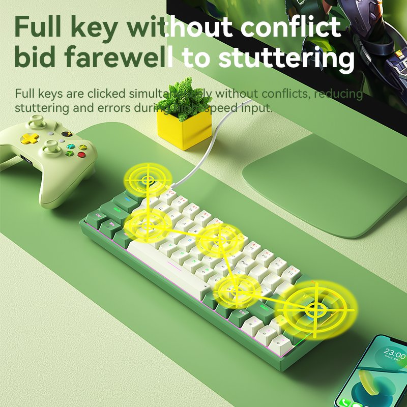 BOW G68S Wired Mechanical Keyboard 68 Keys ABS Hot-swappable Mixed light Detachable Type-C Wired Gaming Keyboards
