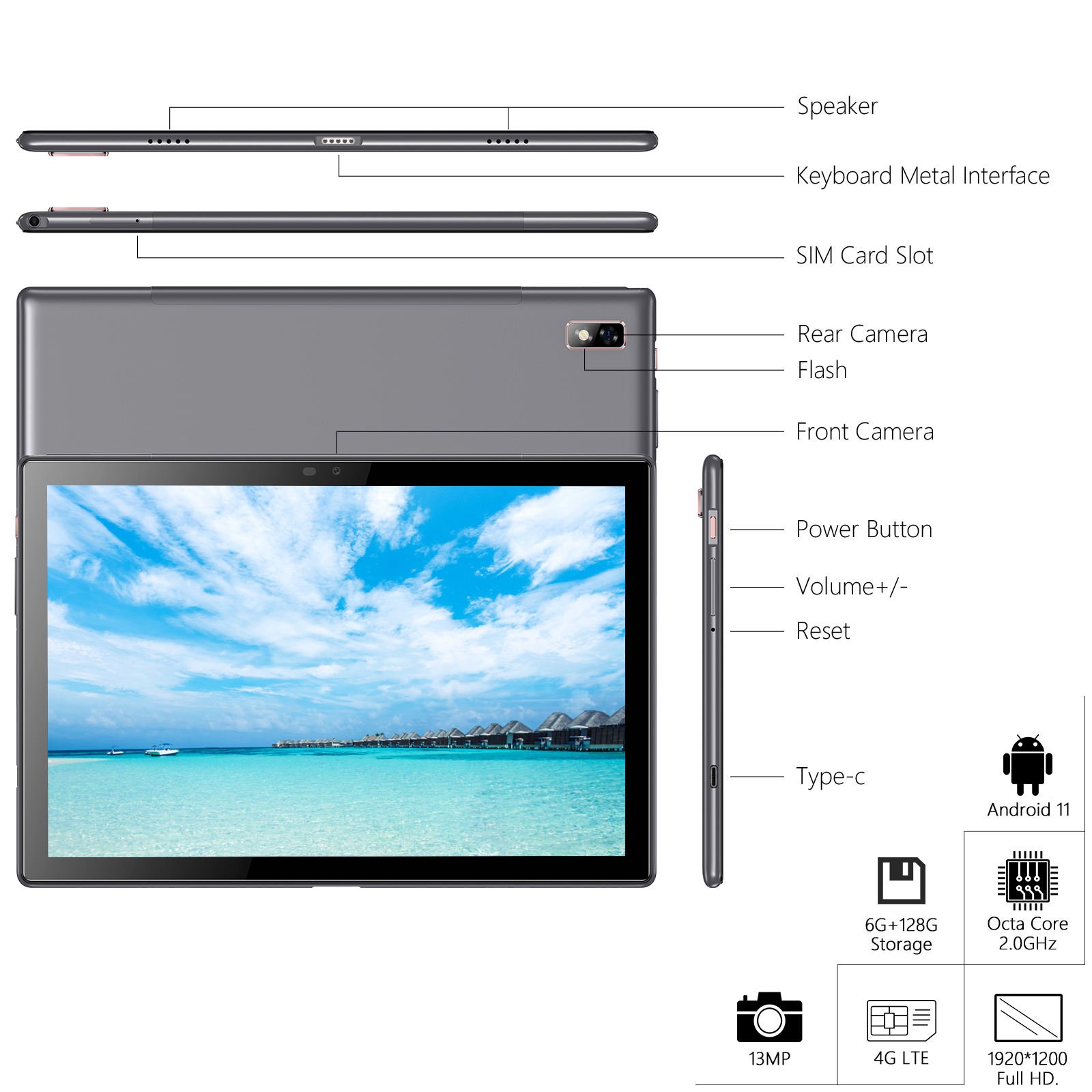 Powertimes Wholesale High Quality 10.1 inch Office Learning Android 12 Tablets 6GB+128GB 5+13MP Tablet Full Metal Case Tablet PC