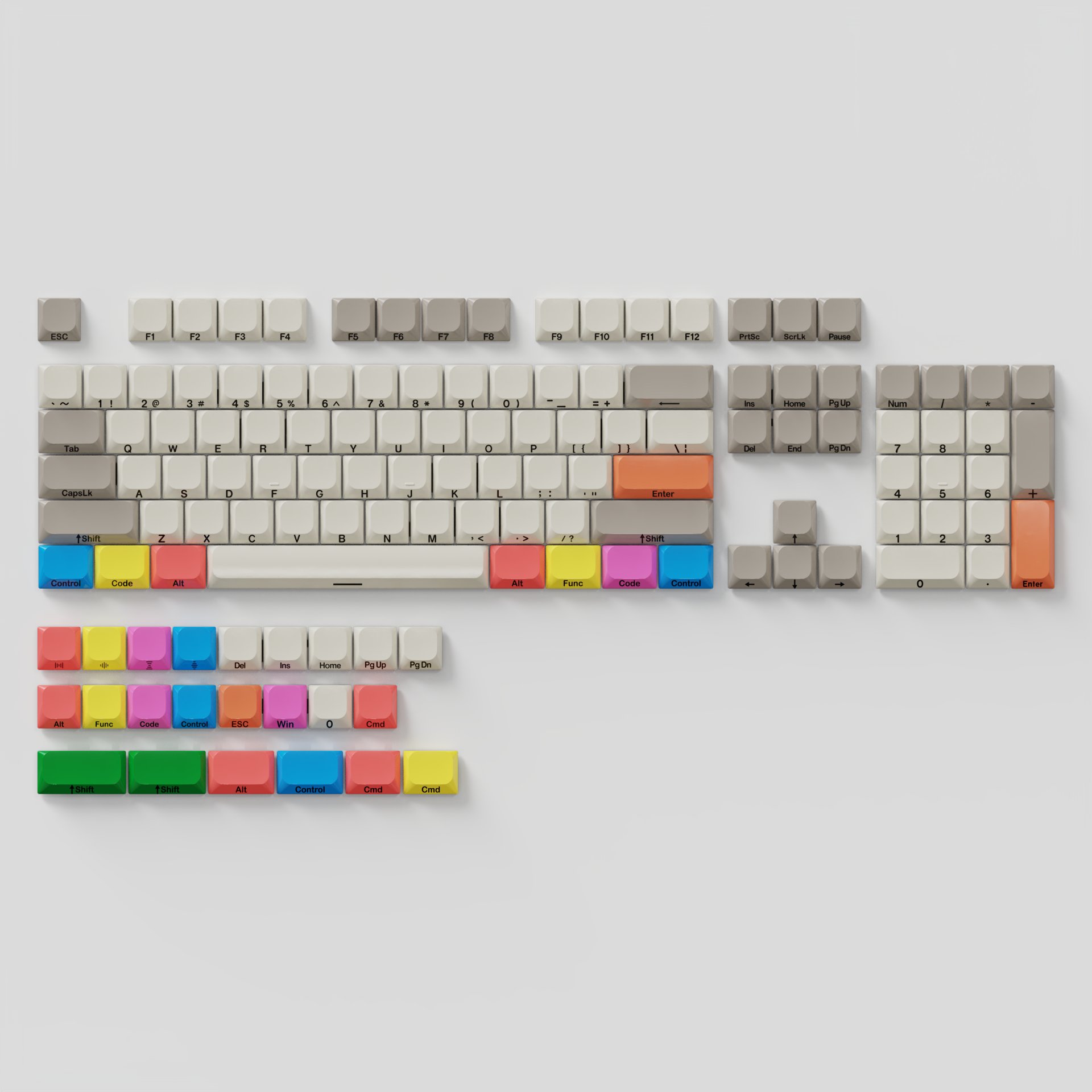Tecsee Side-printed low-profile keycaps for 60% 65% 75% 80% 100% complete keycaps for 100% Cherry MX switch mechanical keyboards