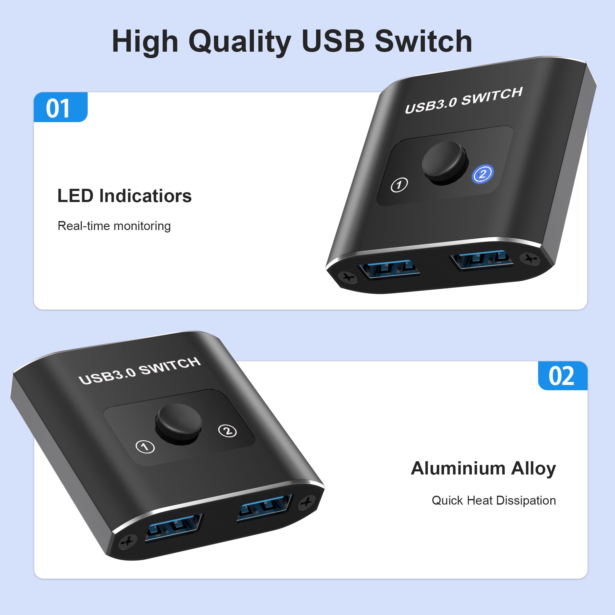 Hot Selling USB 3.0 Bi-Directional Switch 4K Selector enables 2 computers to share one keyboard and mouse seamlessly