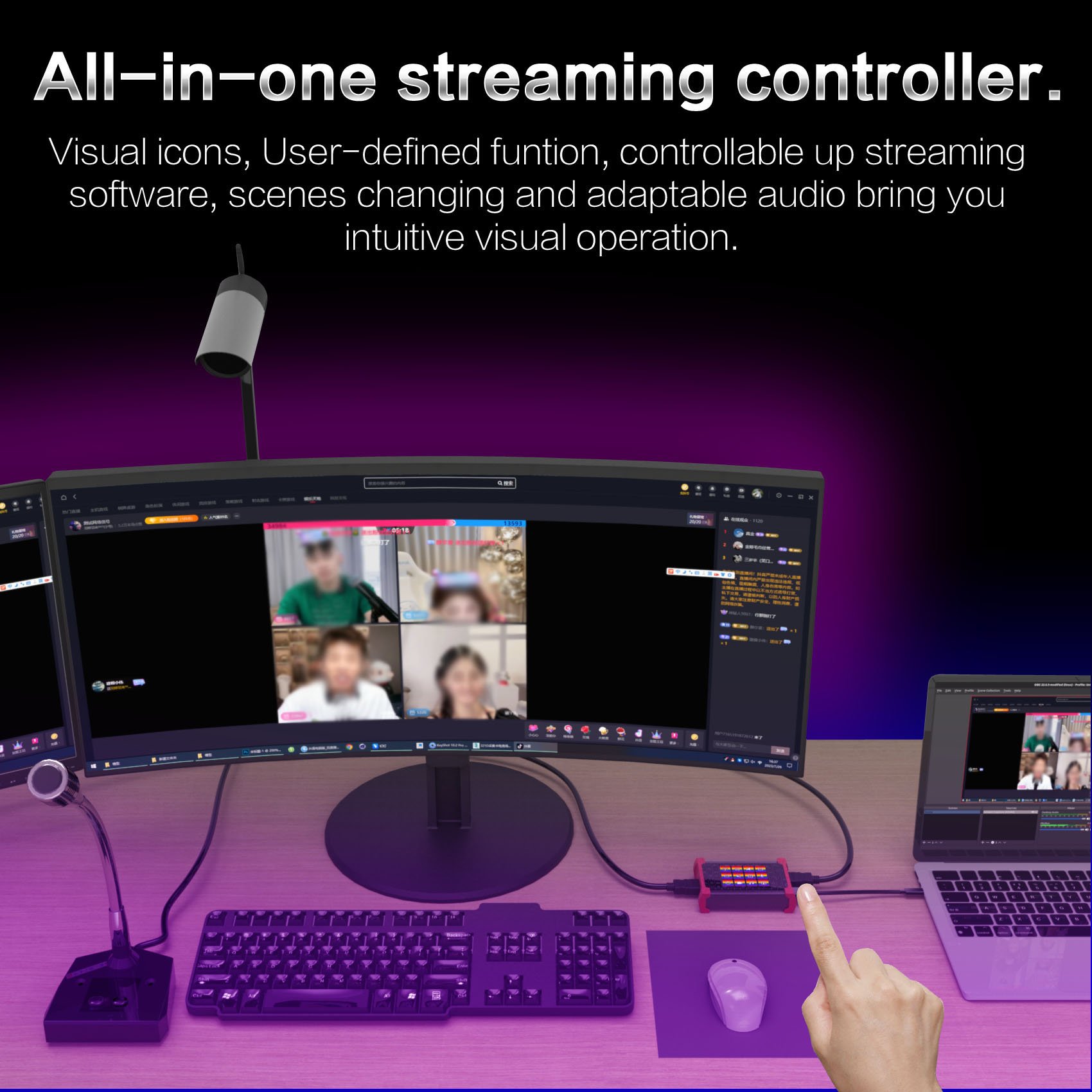 Honcam PS5 Video Capture Card 4K 30HZ Stream Deck 12 Custom Macro Keyboard for Nintendo Switch Xbox Series PS5