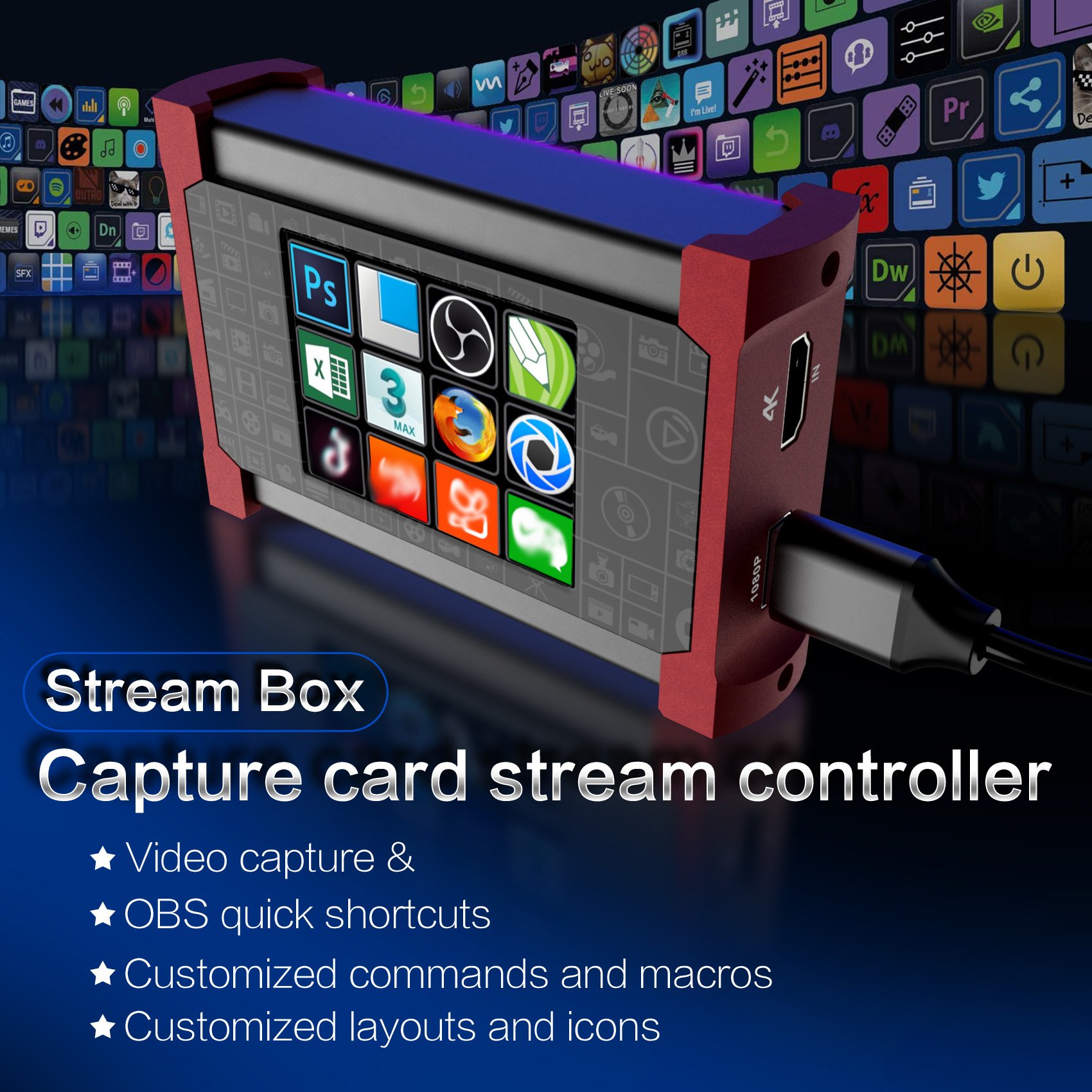 Honcam PS5 Video Capture Card 4K 30HZ Stream Deck 12 Custom Macro Keyboard for Nintendo Switch Xbox Series PS5