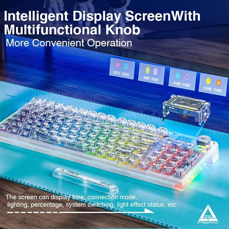 AULA F98pro Custom Mechanical Keyboard Transparent 3-Mode 2.4G BT Wireless Mini Screen Display Gasket RGB Hot Swappable Keyboard