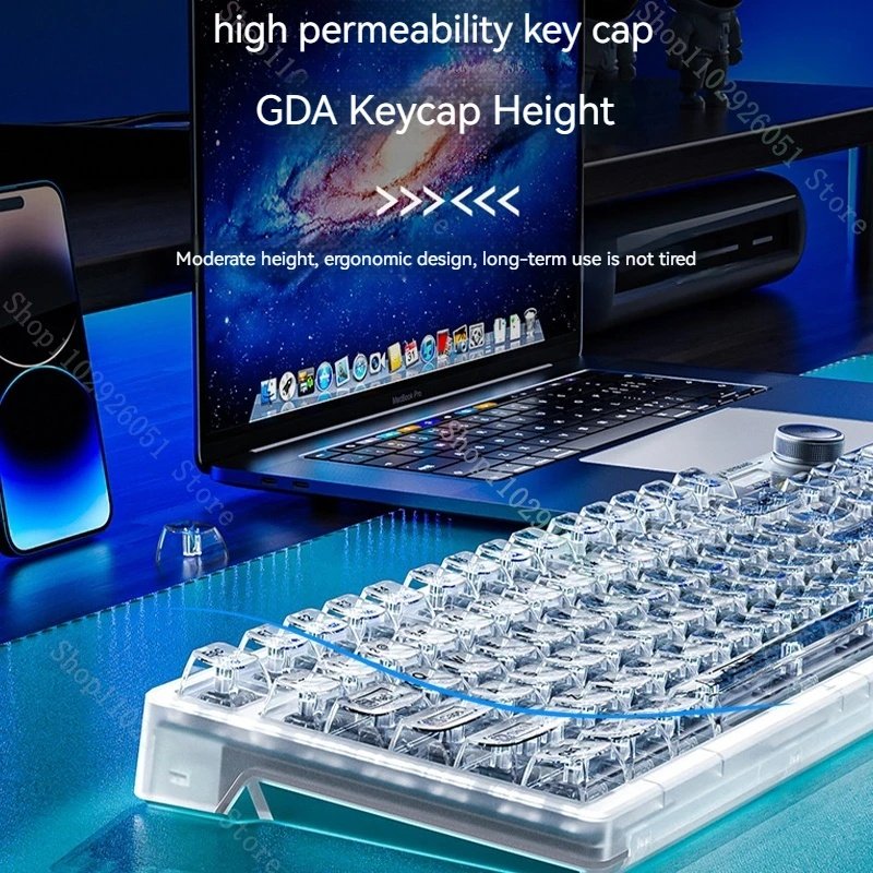AULA F98pro Custom Mechanical Keyboard Transparent 3-Mode 2.4G BT Wireless Mini Screen Display Gasket RGB Hot Swappable Keyboard