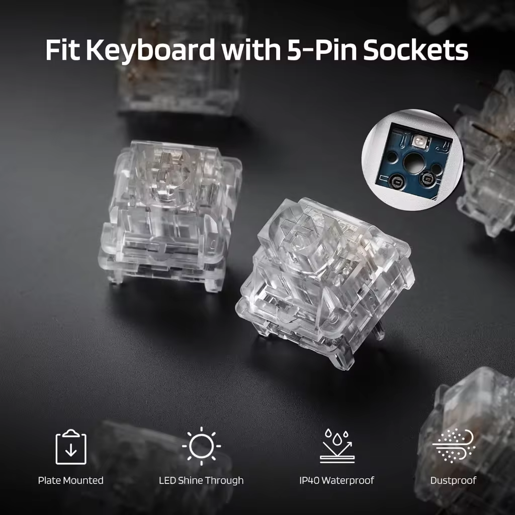 Salt Ice Switch Crystal Transparent Linear Switch 45g Prelubed RGB Customized Five-pin for MX Mechanical Keyboard